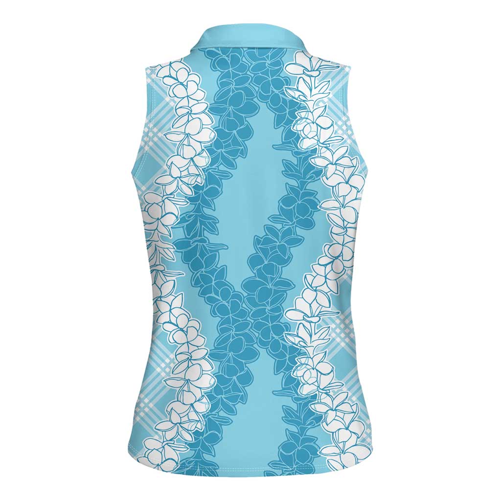 Hawaii Aloha Plumeria Lei Turquoise Palaka Women Sleeveless Polo Shirt - Polynesian Pride