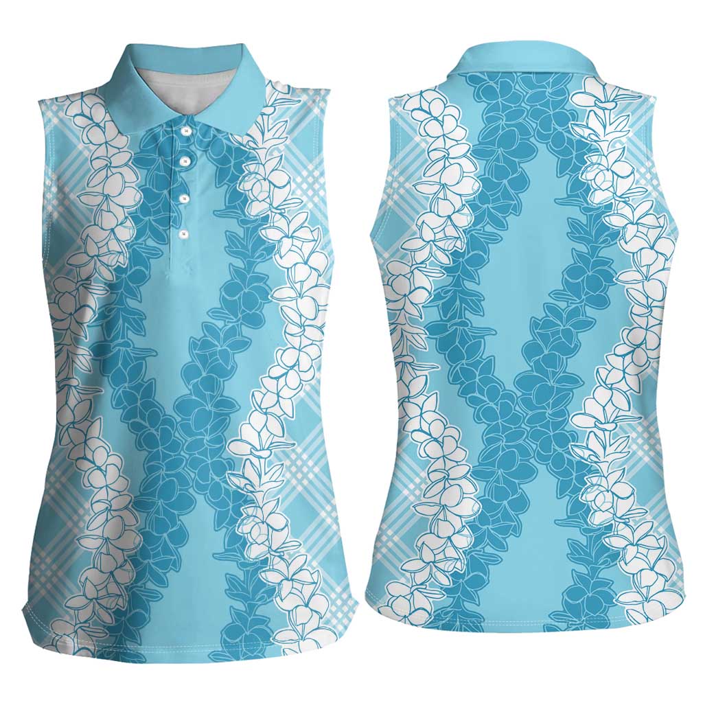 Hawaii Aloha Plumeria Lei Turquoise Palaka Women Sleeveless Polo Shirt - Polynesian Pride