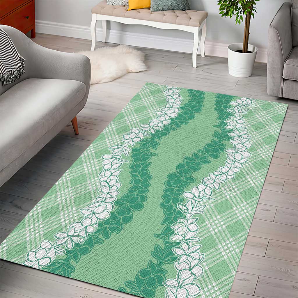 Hawaii Aloha Plumeria Lei Mint Palaka Area Rug - Polynesian Pride