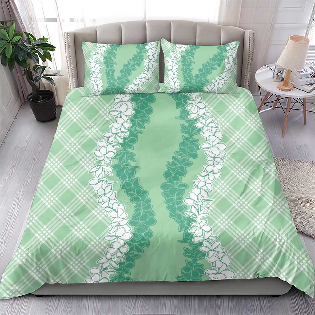 Hawaii Aloha Plumeria Lei Mint Palaka Bedding Set - Polynesian Pride