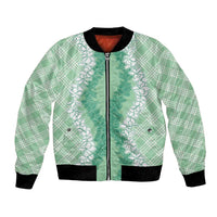 Hawaii Aloha Plumeria Lei Mint Palaka Bomber Jacket - Polynesian Pride