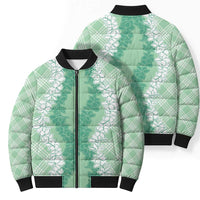 Hawaii Aloha Plumeria Lei Mint Palaka Bomber Puffer Jacket - Polynesian Pride