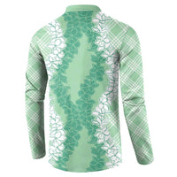 Hawaii Aloha Plumeria Lei Mint Palaka Button Sweatshirt - Polynesian Pride