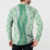 Hawaii Aloha Plumeria Lei Mint Palaka Button Sweatshirt - Polynesian Pride