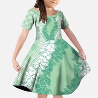 Hawaii Aloha Plumeria Lei Mint Palaka Family Matching Off Shoulder Maxi Dress and Hawaiian Shirt - Polynesian Pride