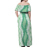 Hawaii Aloha Plumeria Lei Mint Palaka Family Matching Off Shoulder Maxi Dress and Hawaiian Shirt - Polynesian Pride
