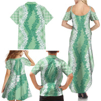 Hawaii Aloha Plumeria Lei Mint Palaka Family Matching Summer Maxi Dress and Hawaiian Shirt - Polynesian Pride