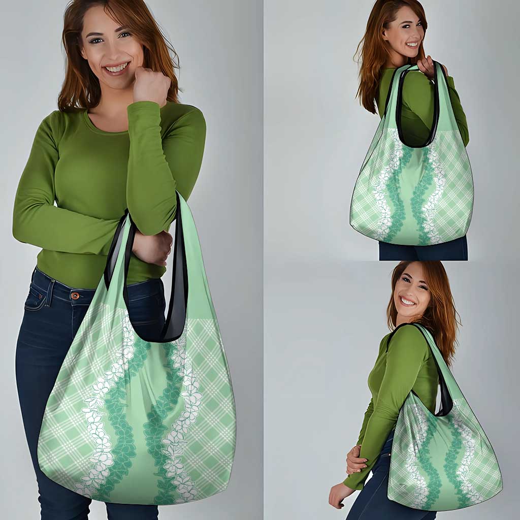 Hawaii Aloha Plumeria Lei Mint Palaka Grocery Bag - Polynesian Pride