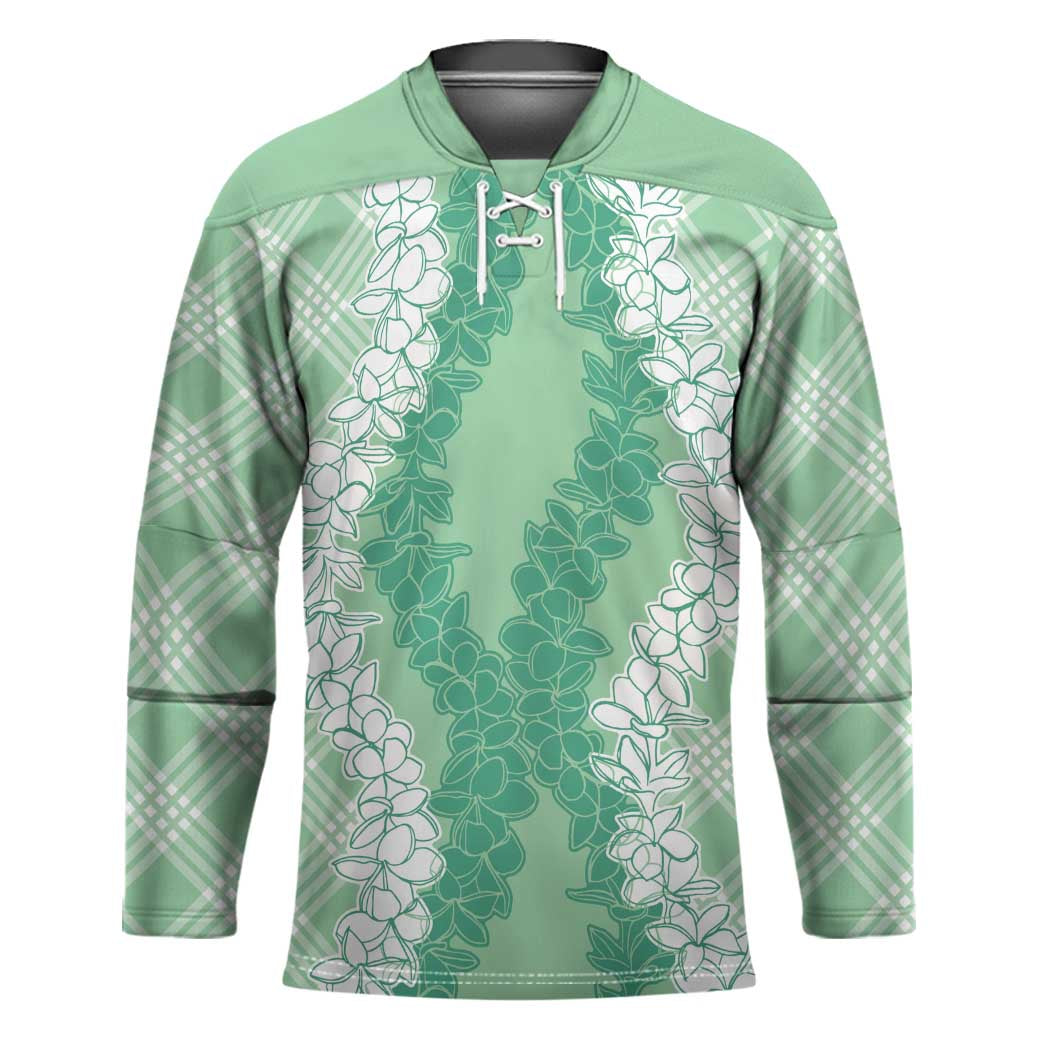 Hawaii Aloha Plumeria Lei Mint Palaka Hockey Jersey - Polynesian Pride