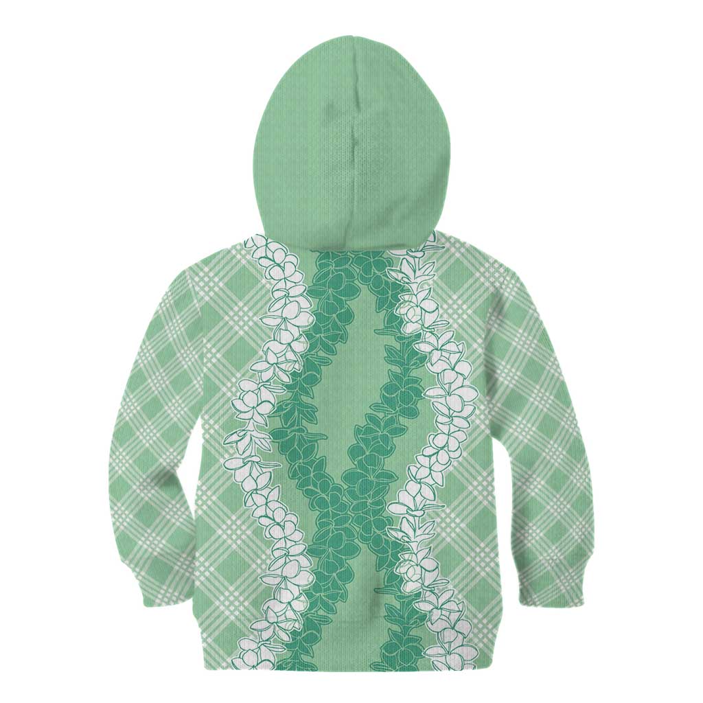 Hawaii Aloha Plumeria Lei Mint Palaka Kid Hoodie - Polynesian Pride