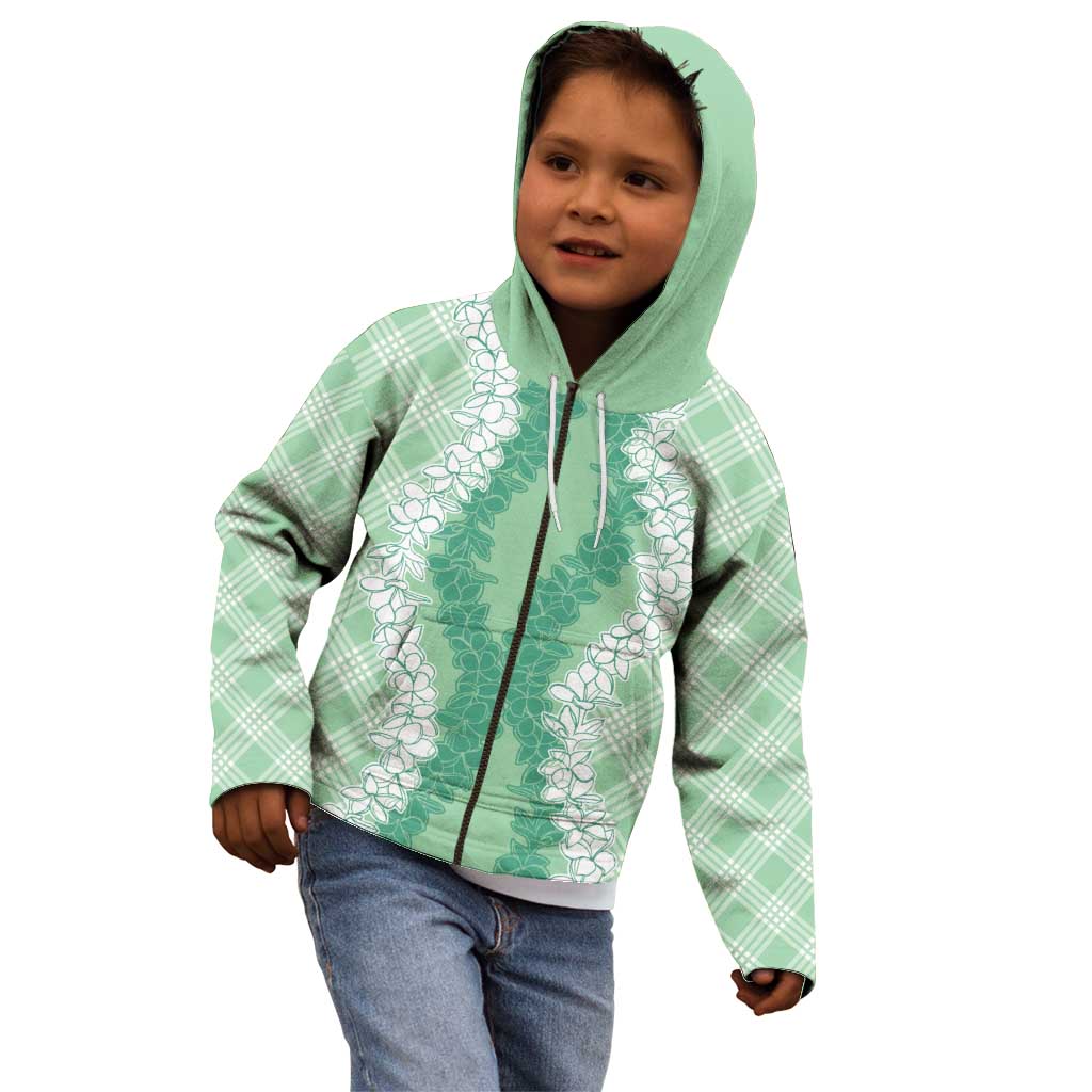 Hawaii Aloha Plumeria Lei Mint Palaka Kid Hoodie - Polynesian Pride