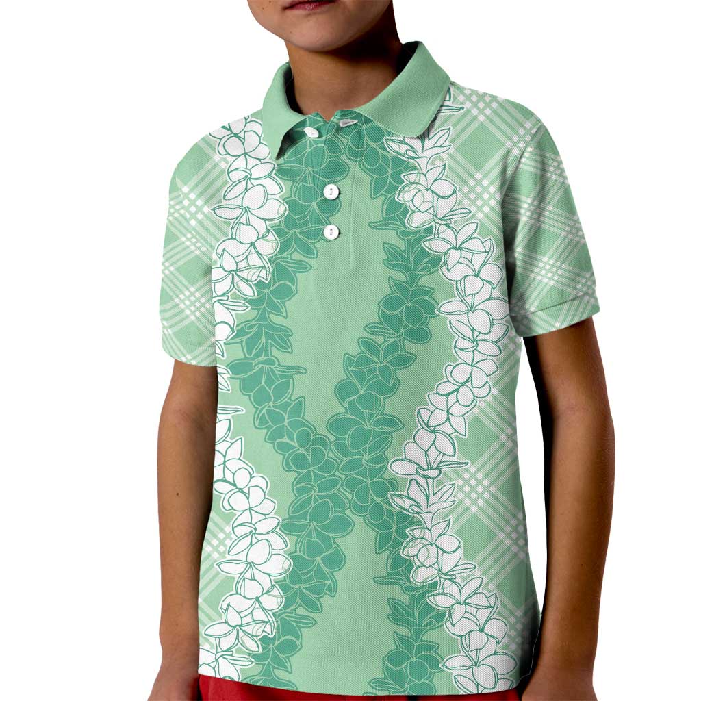 Hawaii Aloha Plumeria Lei Mint Palaka Kid Polo Shirt - Polynesian Pride