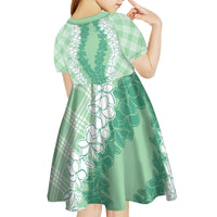 Hawaii Aloha Plumeria Lei Mint Palaka Kid Short Sleeve Dress - Polynesian Pride