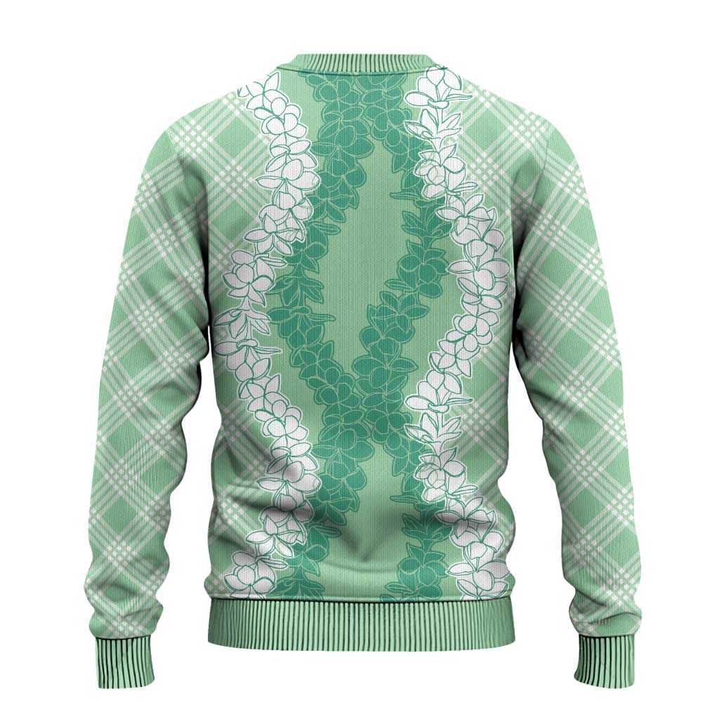 Hawaii Aloha Plumeria Lei Mint Palaka Ugly Christmas Sweater - Polynesian Pride