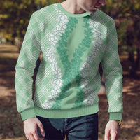 Hawaii Aloha Plumeria Lei Mint Palaka Ugly Christmas Sweater - Polynesian Pride