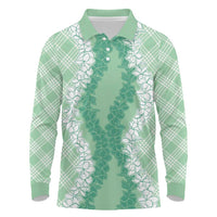 Hawaii Aloha Plumeria Lei Mint Palaka Long Sleeve Polo Shirt - Polynesian Pride