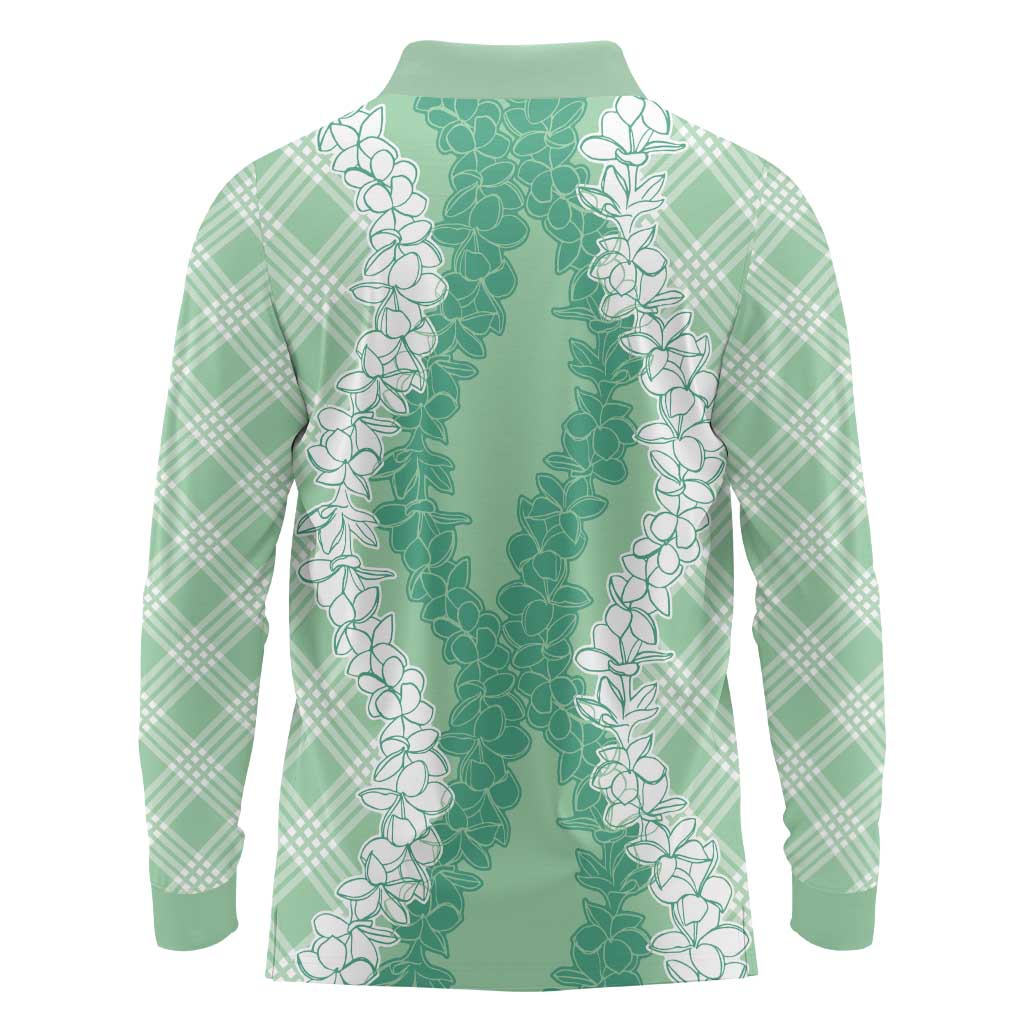 Hawaii Aloha Plumeria Lei Mint Palaka Long Sleeve Polo Shirt - Polynesian Pride
