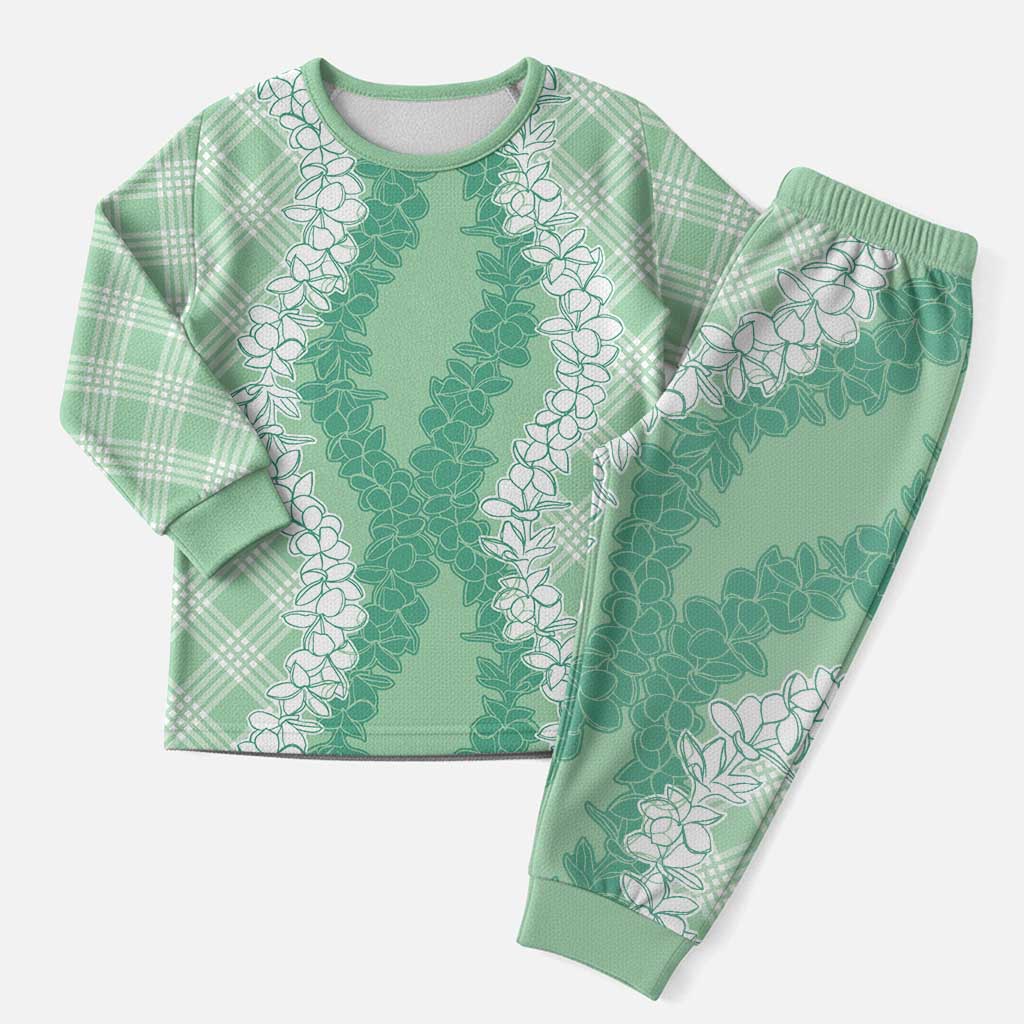 Hawaii Aloha Plumeria Lei Mint Palaka Christmas Pajama Set - Polynesian Pride