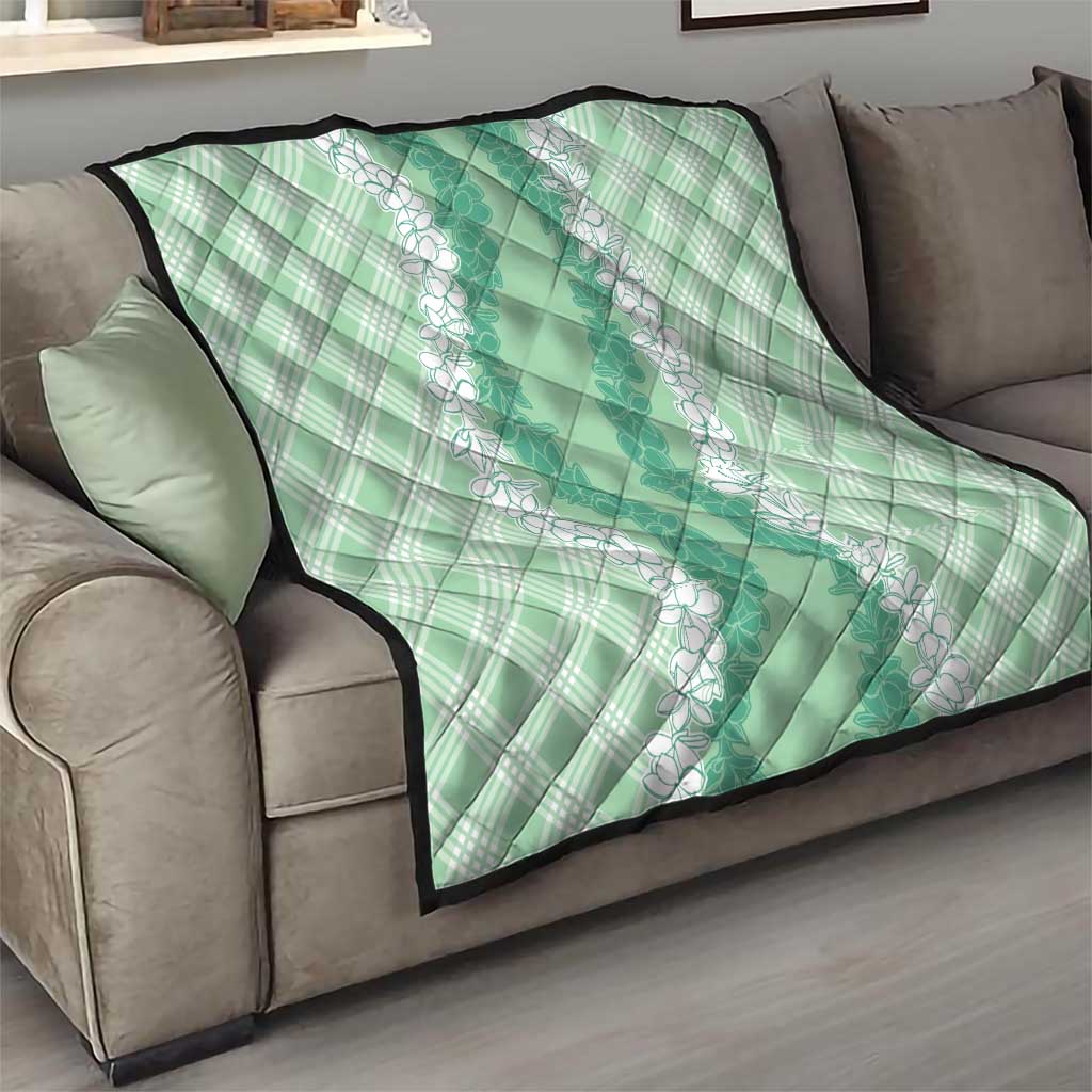 Hawaii Aloha Plumeria Lei Mint Palaka Quilt - Polynesian Pride