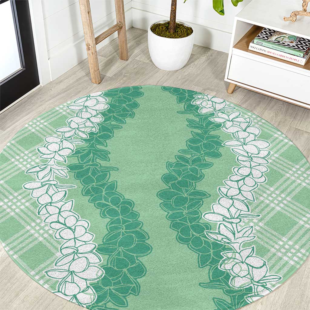 Hawaii Aloha Plumeria Lei Mint Palaka Round Carpet LT7 Mint - Polynesian Pride