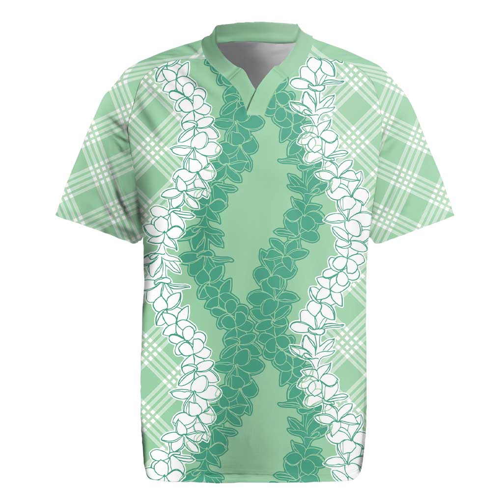 Hawaii Aloha Plumeria Lei Mint Palaka Rugby Jersey - Polynesian Pride