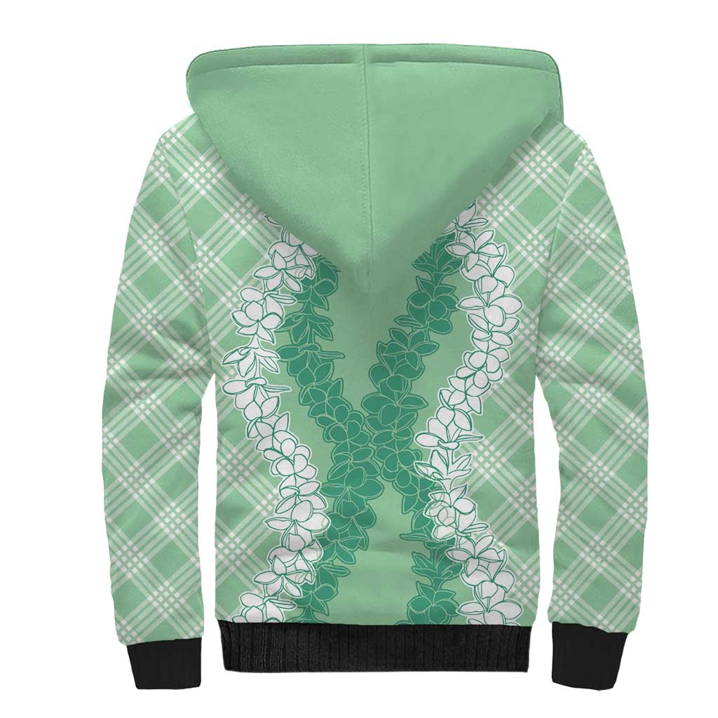 Hawaii Aloha Plumeria Lei Mint Palaka Sherpa Hoodie LT7 - Polynesian Pride