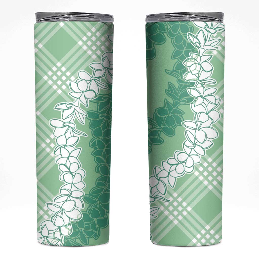 Hawaii Aloha Plumeria Lei Mint Palaka Skinny Tumbler - Polynesian Pride