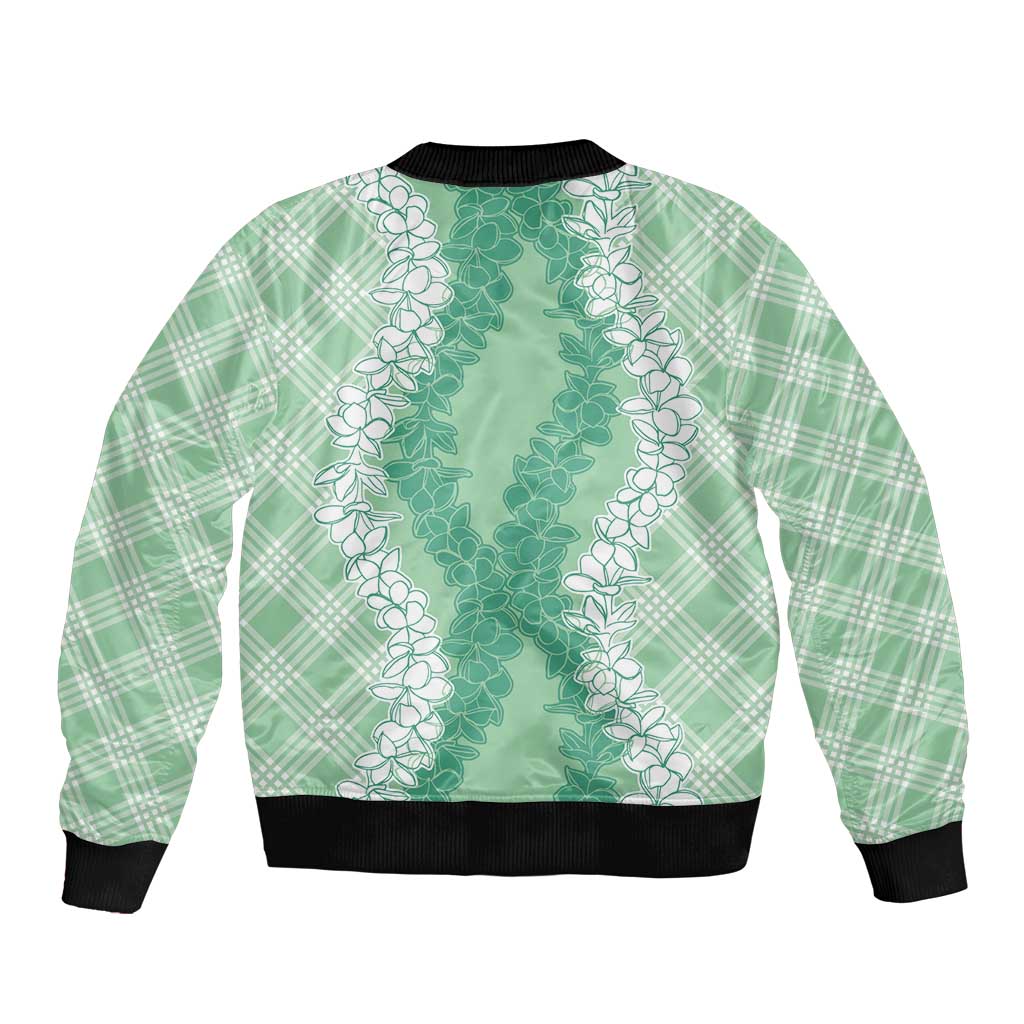 Hawaii Aloha Plumeria Lei Mint Palaka Sleeve Zip Bomber Jacket LT7 - Polynesian Pride