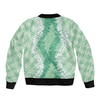 Hawaii Aloha Plumeria Lei Mint Palaka Sleeve Zip Bomber Jacket LT7 - Polynesian Pride