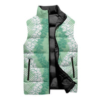 Hawaii Aloha Plumeria Lei Mint Palaka Sleeveless Puffer Jacket - Polynesian Pride