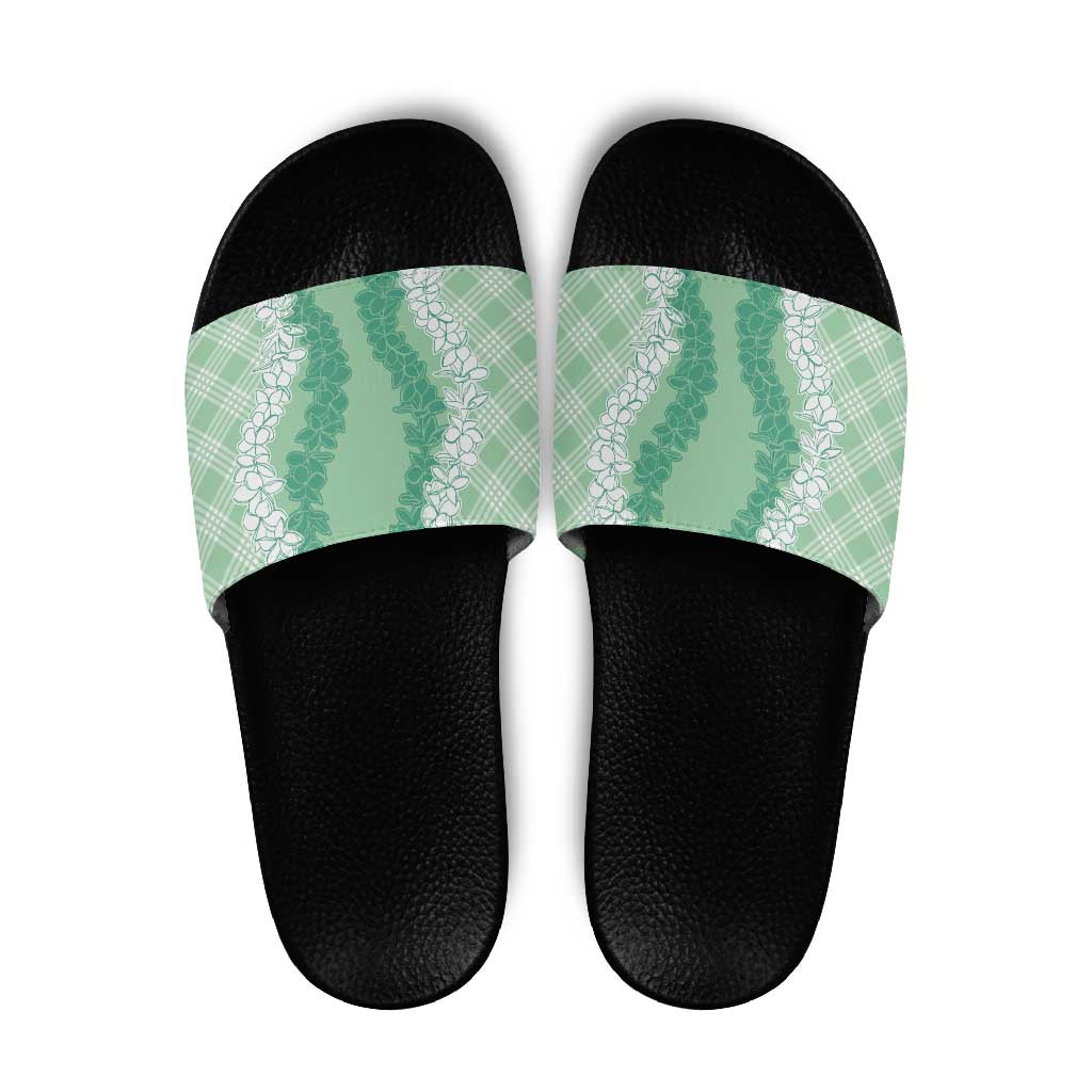 Hawaii Aloha Plumeria Lei Mint Palaka Slide Sandals LT7 Mint - Polynesian Pride