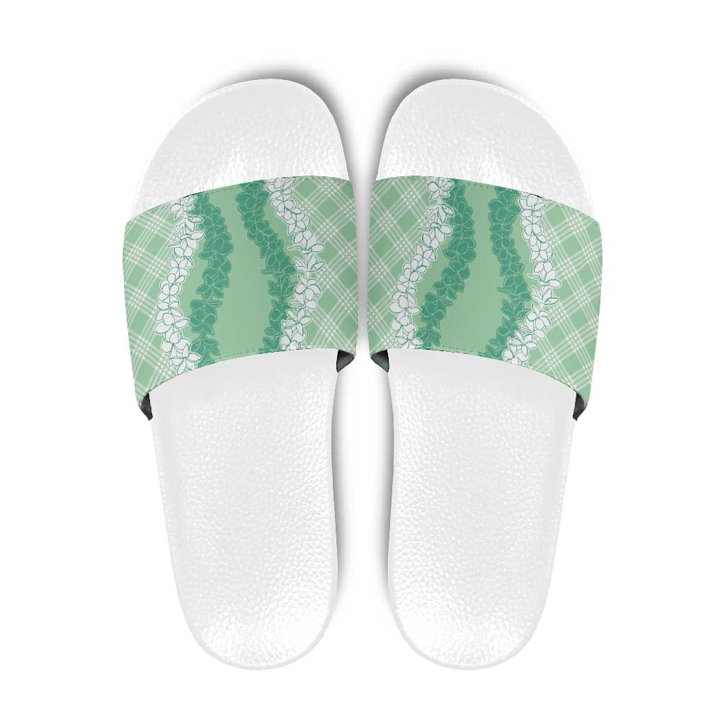 Hawaii Aloha Plumeria Lei Mint Palaka Slide Sandals LT7 Mint - Polynesian Pride