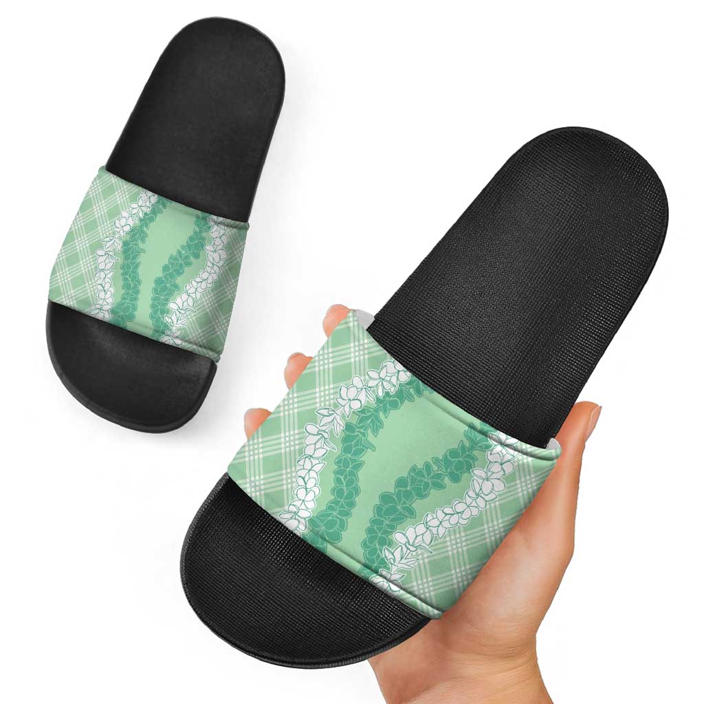 Hawaii Aloha Plumeria Lei Mint Palaka Slide Sandals LT7 - Polynesian Pride