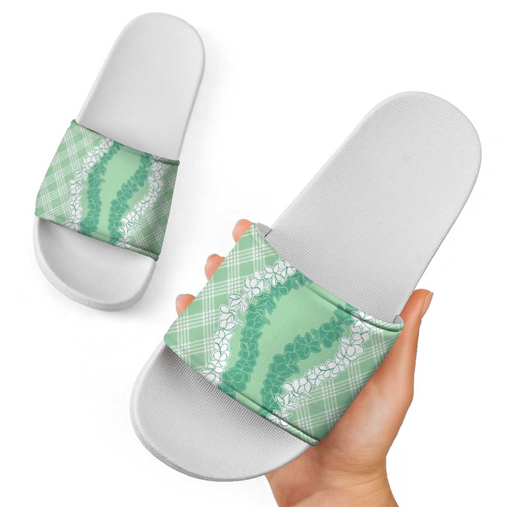 Hawaii Aloha Plumeria Lei Mint Palaka Slide Sandals LT7 - Polynesian Pride