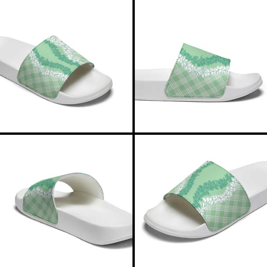 Hawaii Aloha Plumeria Lei Mint Palaka Slide Sandals LT7 - Polynesian Pride