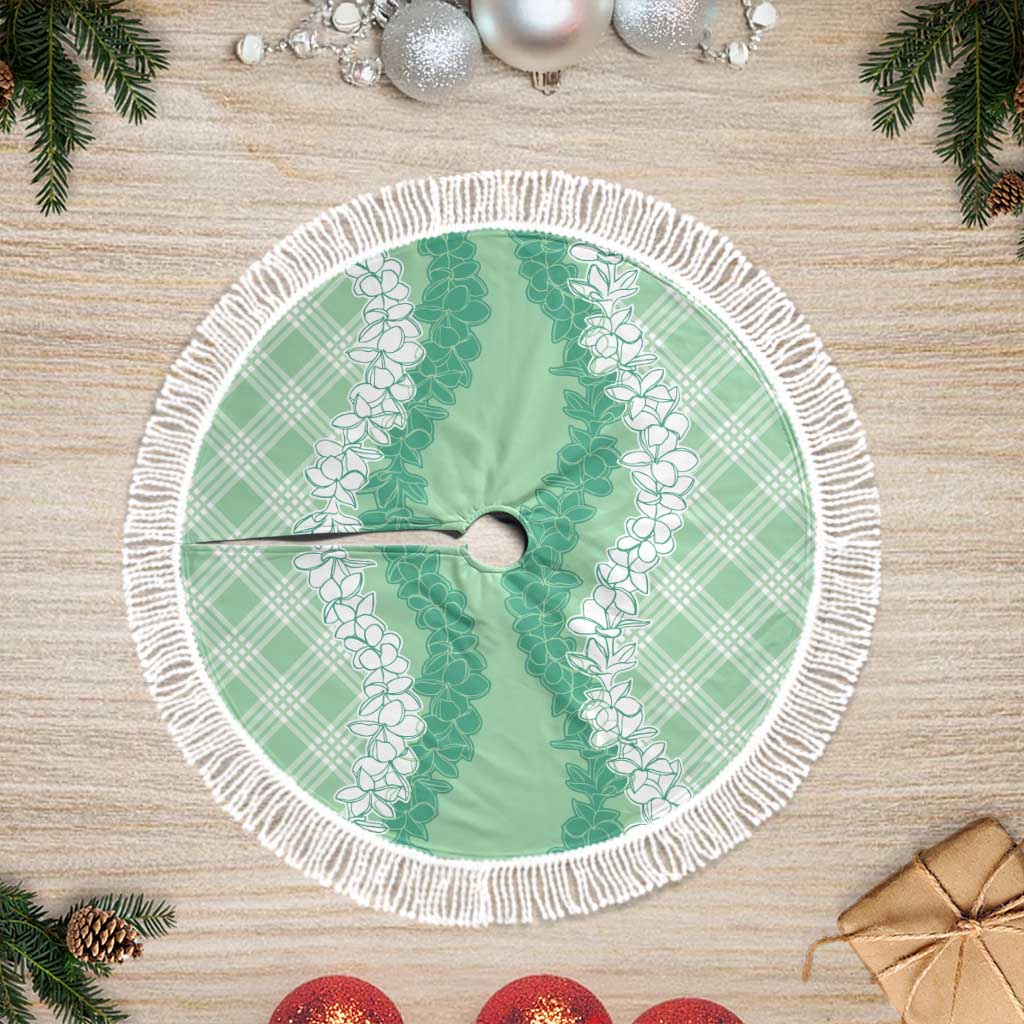 Hawaii Aloha Plumeria Lei Mint Palaka Tree Skirt - Polynesian Pride