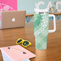 Hawaii Aloha Plumeria Lei Mint Palaka Tumbler With Handle - Polynesian Pride