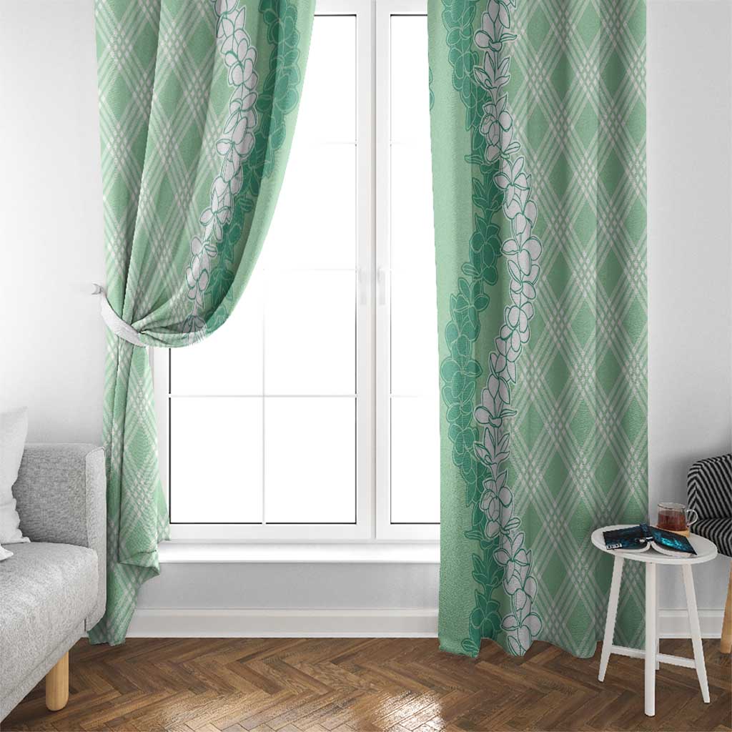 Hawaii Aloha Plumeria Lei Mint Palaka Window Curtain - Polynesian Pride