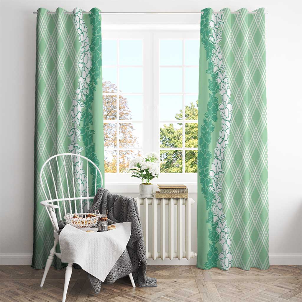 Hawaii Aloha Plumeria Lei Mint Palaka Window Curtain - Polynesian Pride