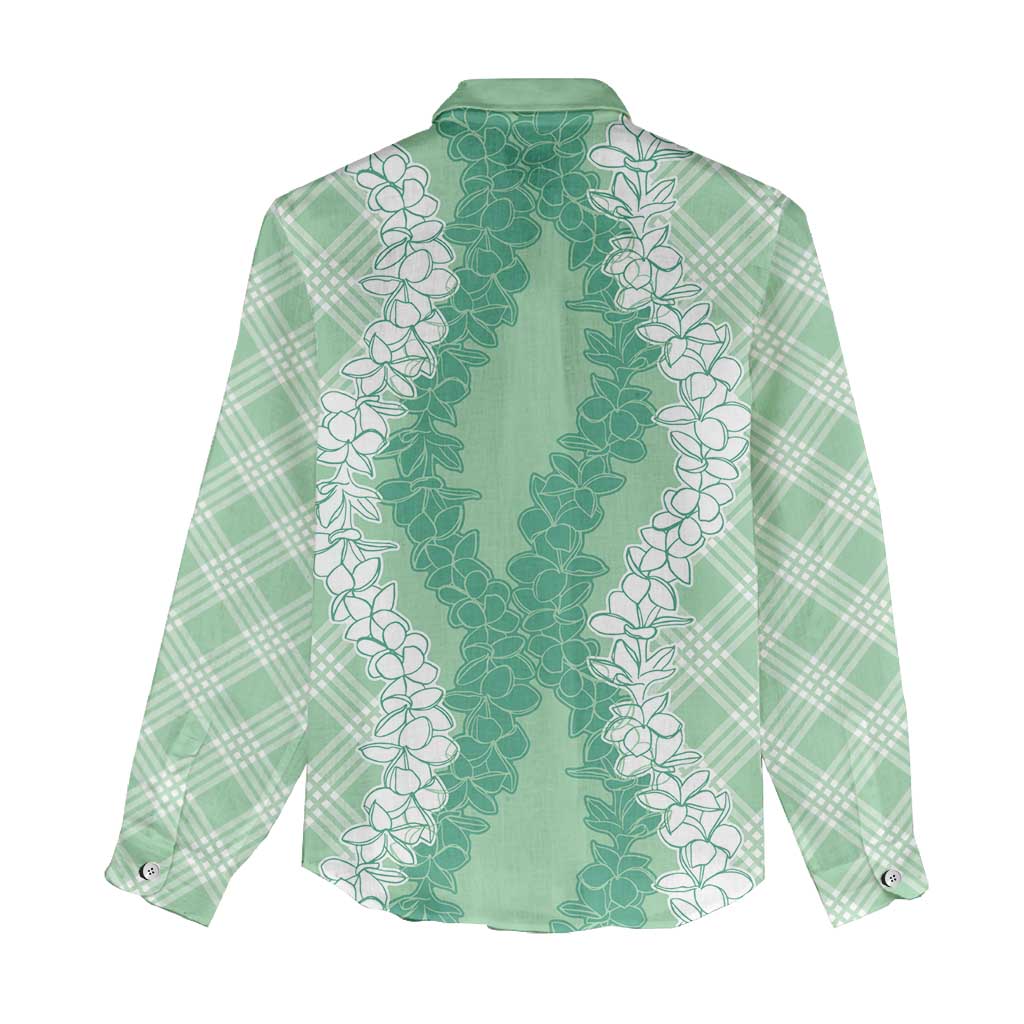 Hawaii Aloha Plumeria Lei Mint Palaka Women Casual Shirt - Polynesian Pride