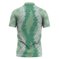 Hawaii Aloha Plumeria Lei Mint Palaka Zipper Polo Shirt - Polynesian Pride