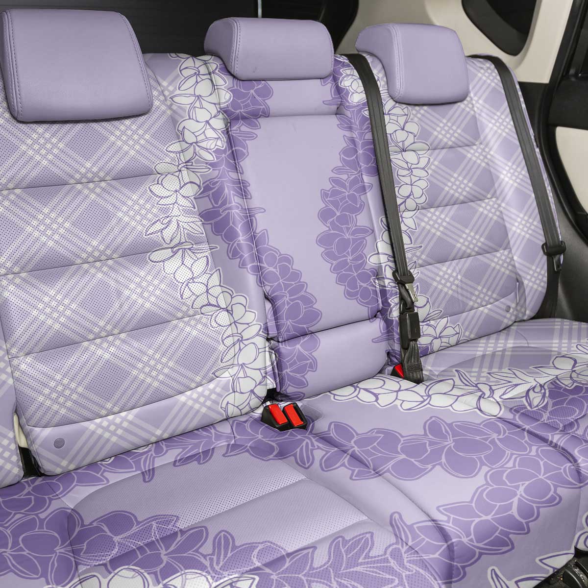 Hawaii Aloha Plumeria Lei Lavender Palaka Back Car Seat Cover - Polynesian Pride