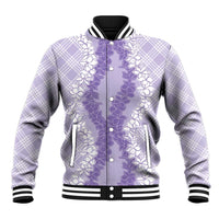 Hawaii Aloha Plumeria Lei Lavender Palaka Baseball Jacket - Polynesian Pride