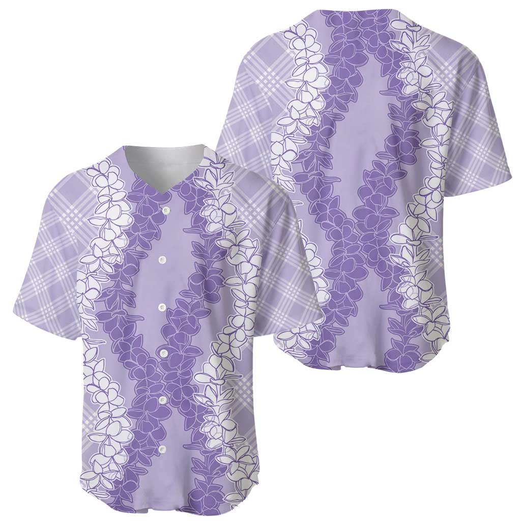 Hawaii Aloha Plumeria Lei Lavender Palaka Baseball Jersey LT7 - Polynesian Pride