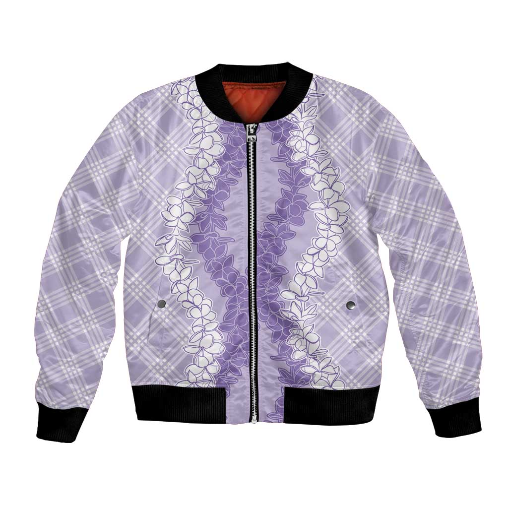 Hawaii Aloha Plumeria Lei Lavender Palaka Bomber Jacket LT7 Unisex Lavender - Polynesian Pride