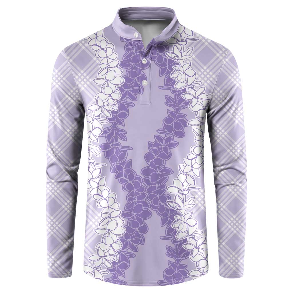 Hawaii Aloha Plumeria Lei Lavender Palaka Button Sweatshirt LT7 Lavender - Polynesian Pride