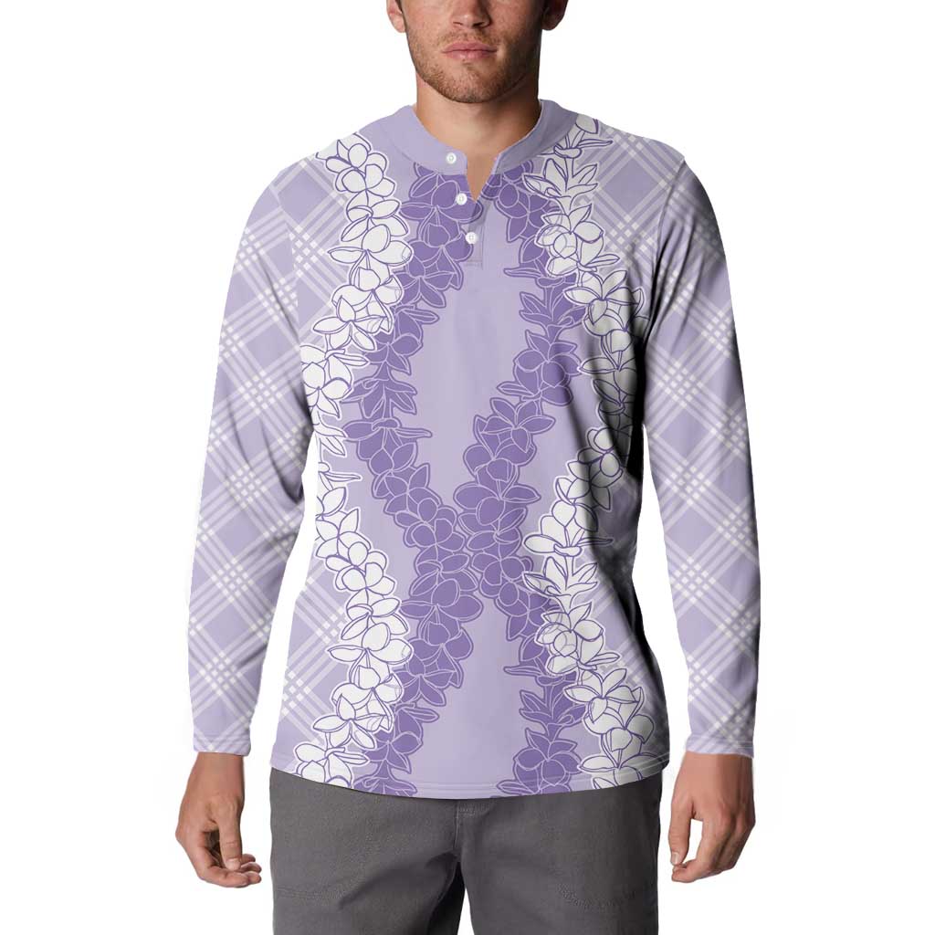 Hawaii Aloha Plumeria Lei Lavender Palaka Button Sweatshirt LT7 - Polynesian Pride