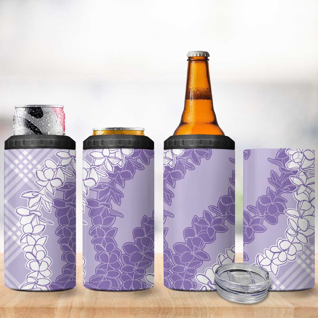 Hawaii Aloha Plumeria Lei Lavender Palaka 4 in 1 Can Cooler Tumbler - Polynesian Pride
