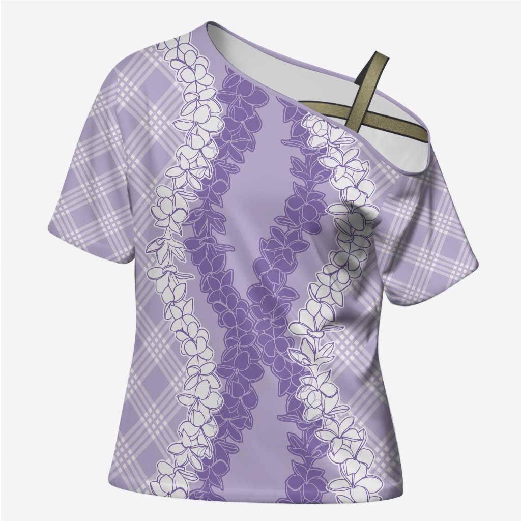 Hawaii Aloha Plumeria Lei Lavender Palaka Cross Shoulder Shirt - Polynesian Pride
