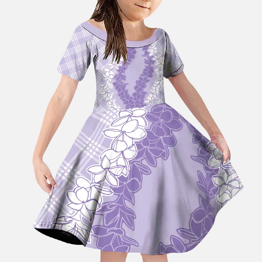 Hawaii Aloha Plumeria Lei Lavender Palaka Family Matching Long Sleeve Bodycon Dress and Hawaiian Shirt - Polynesian Pride